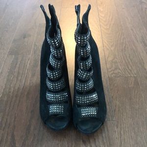 Sam Edelman Black Suede Peep Toe Booties